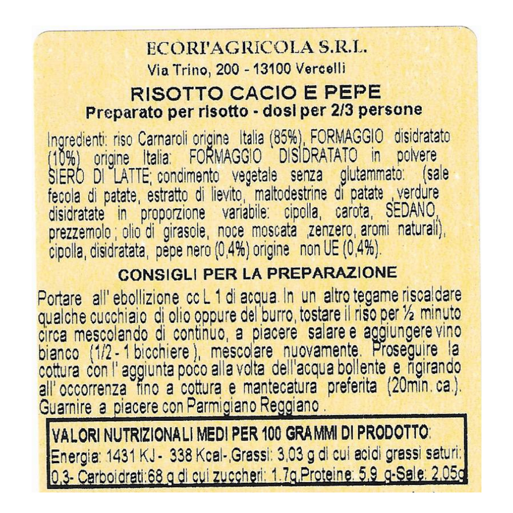 Risottino 300 gr cacio e pepe con Riso Carnaroli Classico