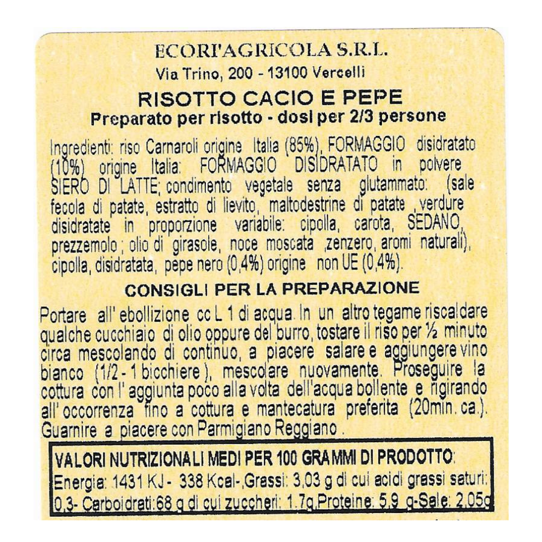 Risottino 300 gr cacio e pepe con Riso Carnaroli Classico