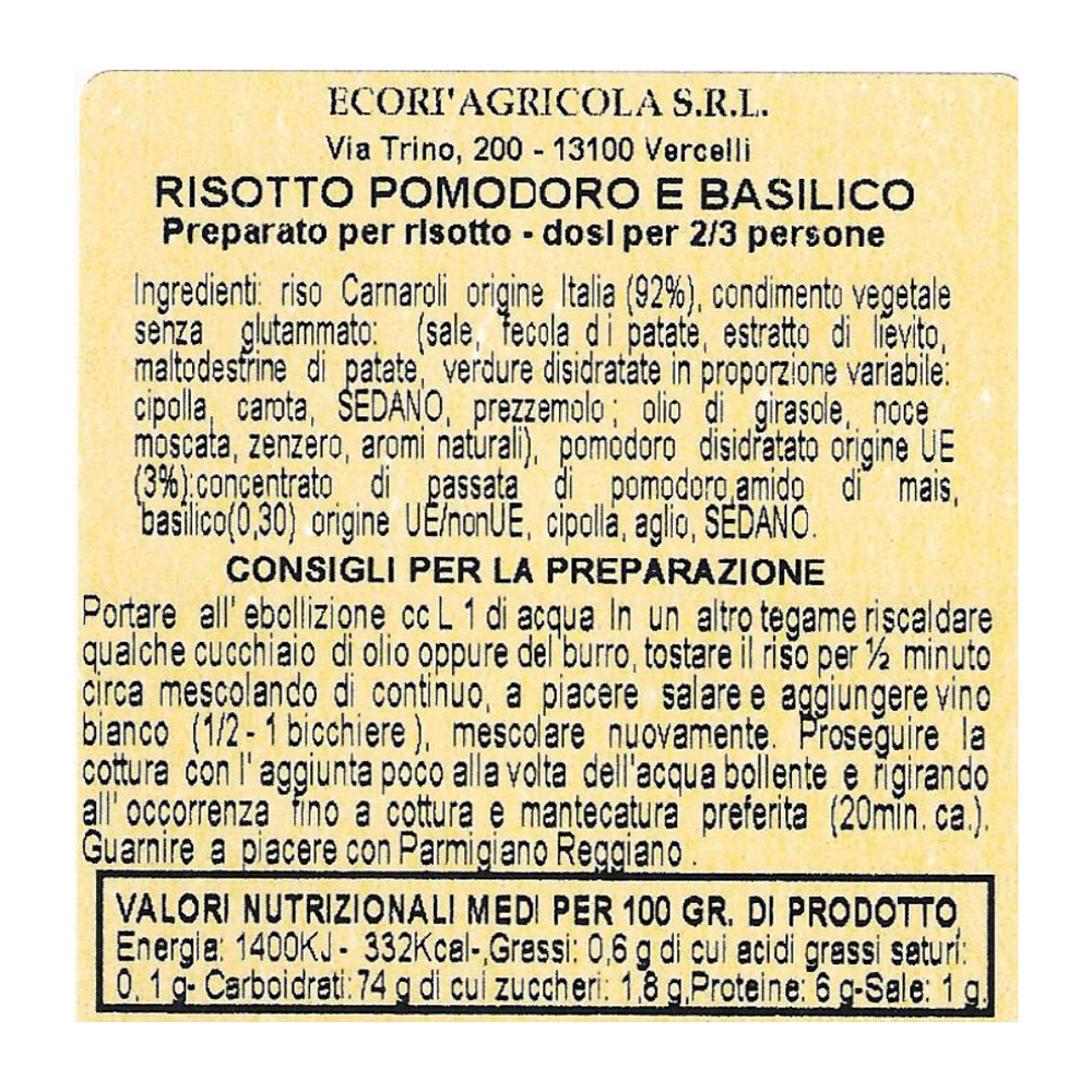 Risottino 300 gr pomodoro e basilico con Riso Carnaroli Classico