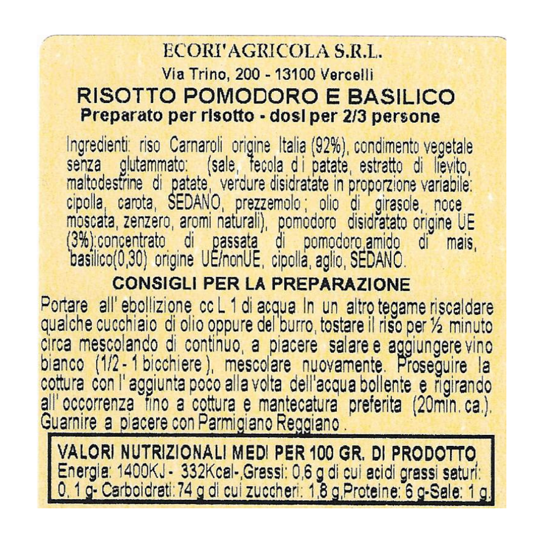 Risottino 300 gr pomodoro e basilico con Riso Carnaroli Classico