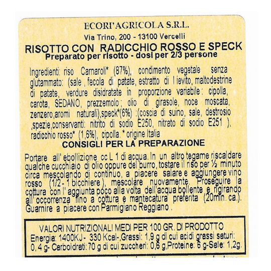 Risottino 300 gr Radicchio rosso e speck Riso Carnaroli Classico