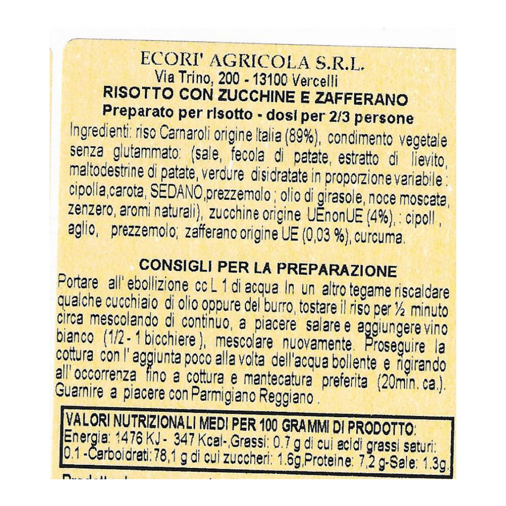 Risottino 300 gr Zucchine e Zafferano Riso Carnaroli Classico