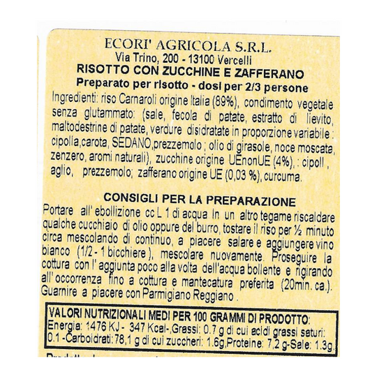 Risottino Zucchine e Zafferano Riso Carnaroli Classico